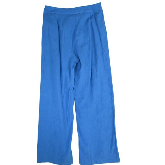 NWT Commense Cotton & Linen Pants Lagoon Blue Wide Leg Gauzy Flowy Trousers L - Picture 2 of 9